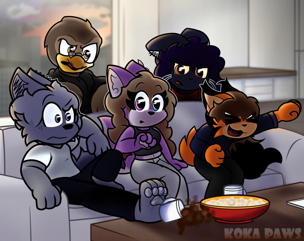 Rendered + 5 Characters + Complex Background