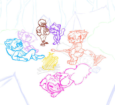 Sketch + 6 Characters + Complex Background